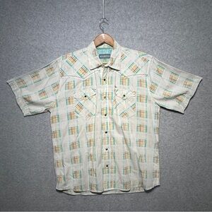 Cody James Pearl Snap Cream and Tan Plaid Button Down Shirt